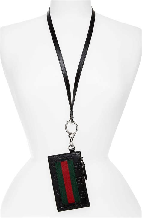 gucci black leather card holder|Gucci card case with lanyard.